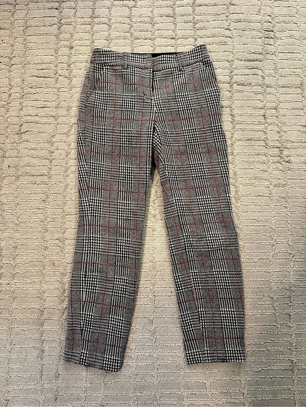 Express Columnist Ankle Mid Rise Plaid Pants Gray & Red Size 00R/00R